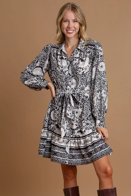 Metallic mini dresses for a glamorous event Full Size Two Tone Floral Border Print Tie Waist Mini Dress Plus Size Metallic mini dresses for a glamorous event Full Size Two Tone Floral Border Print Tie Waist Mini Dress Plus Size