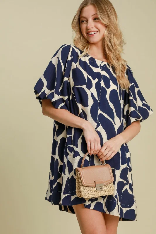 Mini dresses with wrap - around styles Umgee Two Tone Abstract Print Puff Sleeve Dress