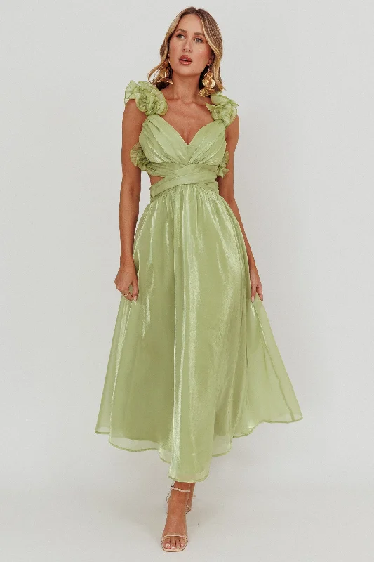 Midi dresses with animal prints for a bold and confident appearance Madara Lace-Up Back Maxi Dress Sage Midi dresses with animal prints for a bold and confident appearance Madara Lace-Up Back Maxi Dress Sage