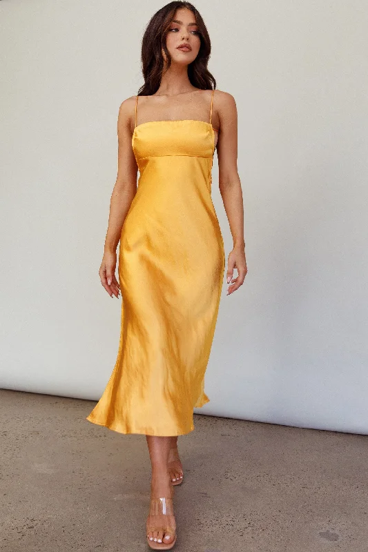 Midi dresses with mesh inserts for a trendy and breathable option Dolce Life Low Back Midi Dress Orange