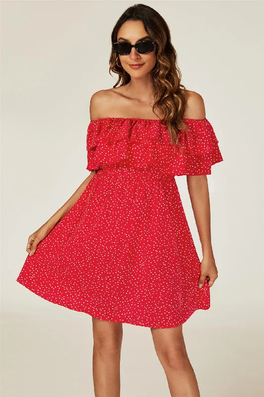 Mini dresses with empire waists for a flattering fit Polka Dot Bardot Frill Mini Dress In Red Mini dresses with empire waists for a flattering fit Polka Dot Bardot Frill Mini Dress In Red