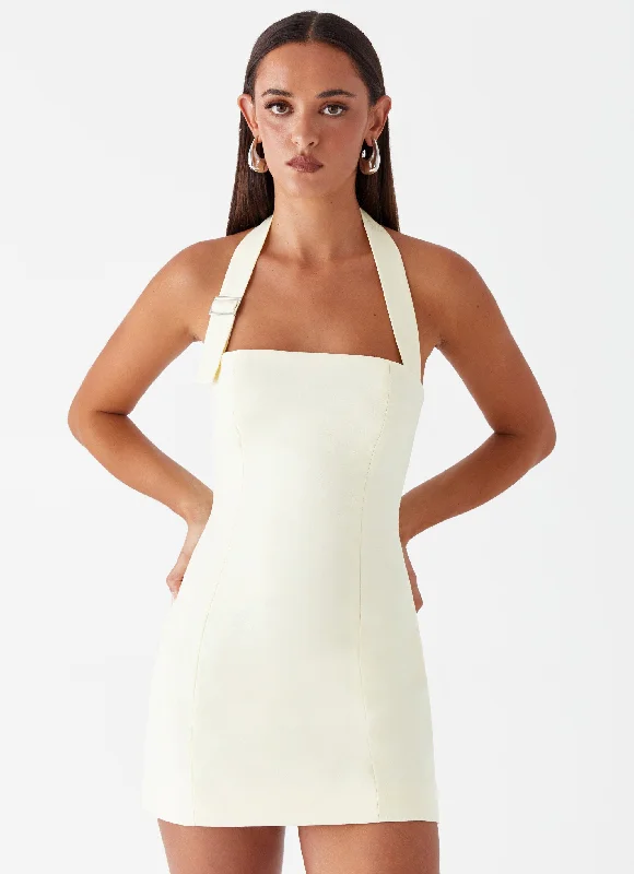 Sheer mini dresses with lace inserts Bianca Halter Dress - Yellow