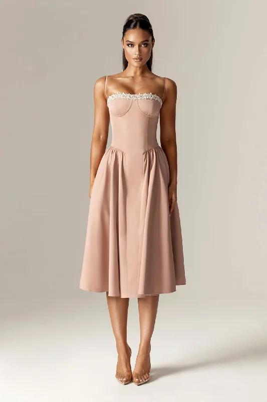 Midi dresses with cotton - blend materials for everyday comfort Katherine Corset Midi Sundress (Dusty Pink)