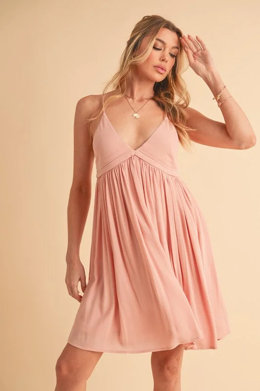 Mini dresses with puff sleeves for a vintage look Ruched Plunge Mini Cami Dress