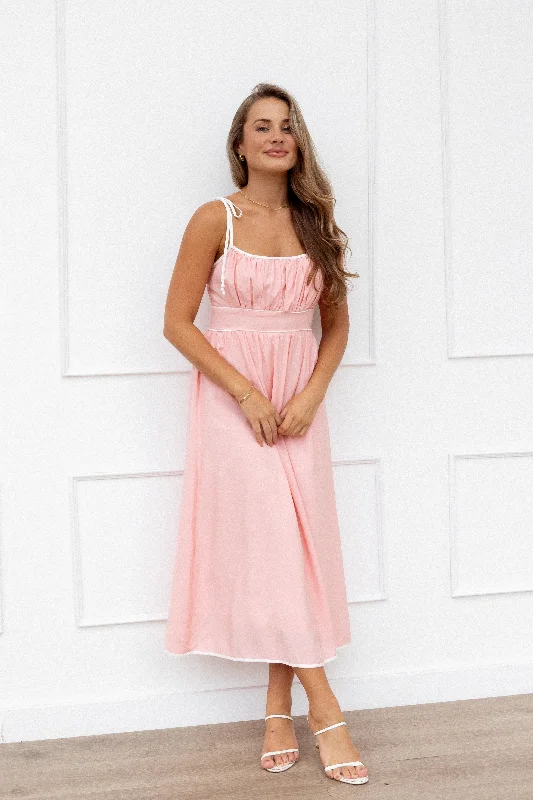 Midi dresses with sheer panels for a touch of allure Henley Midi Dress - Pink