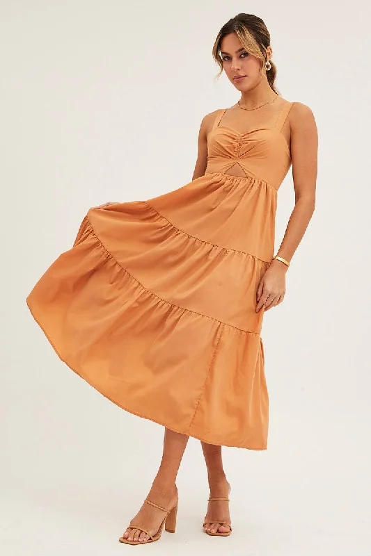 Midi dresses with printed lining for a hidden and stylish detail Beige Cut Out Midi Dress Midi dresses with printed lining for a hidden and stylish detail Beige Cut Out Midi Dress