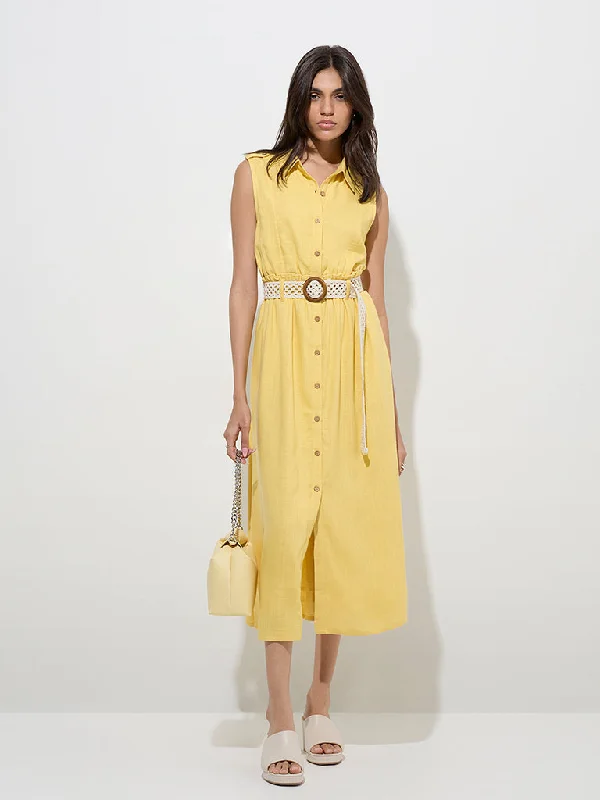 Mini dresses with V - necklines for a flattering shape LOV Yellow Shirt Dress with Belt