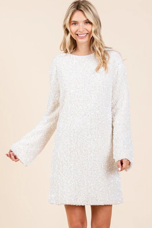 Denim mini dresses with distressed details Sequin Cocktail Mini Dress