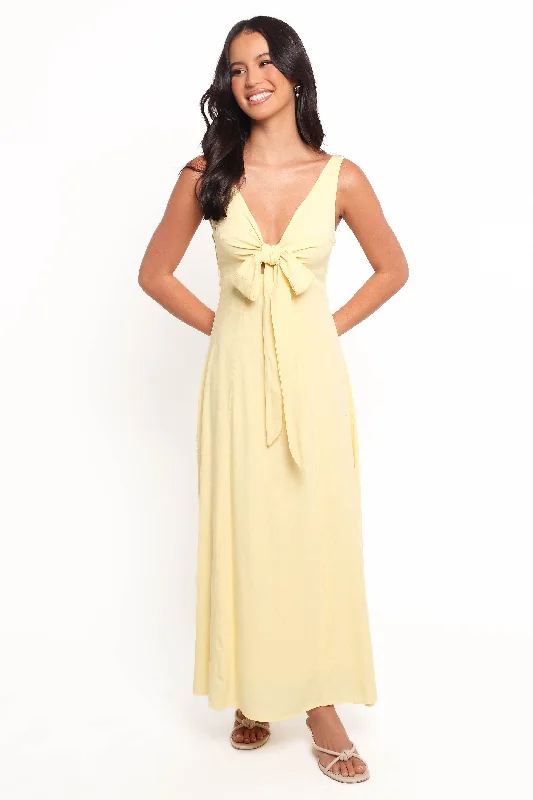 Plaid midi dresses for a fall - themed family gathering Archer Midi Dress - Butter Yellow