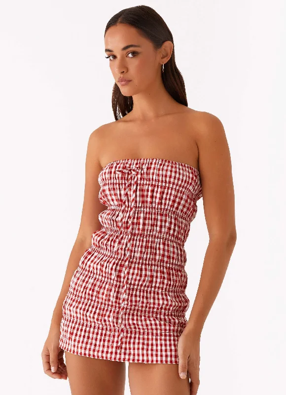 Polyester mini dresses for easy care Adele Mini Dress - Red Gingham
