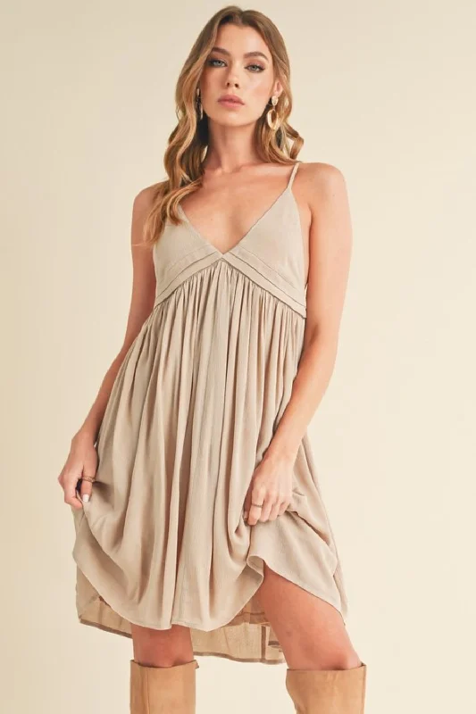 Strapless mini dresses for a beach vacation Ruched Plunge Mini Cami Dress