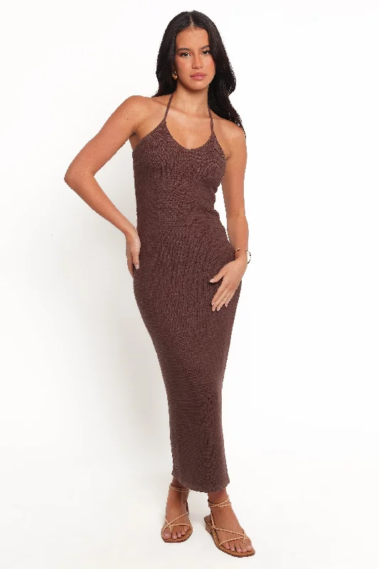 Midi dresses with asymmetric hems for a fashion - forward and dynamic appearance Darya Midi Dress - Cocoa Midi dresses with asymmetric hems for a fashion - forward and dynamic appearance Darya Midi Dress - Cocoa