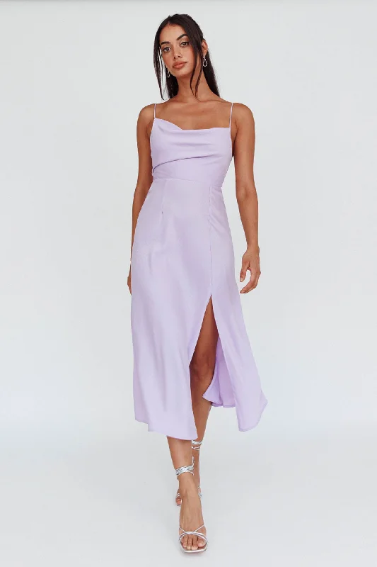 Midi dresses with cotton - blend materials for everyday comfort Suki Front Split Midi Dress Lilac