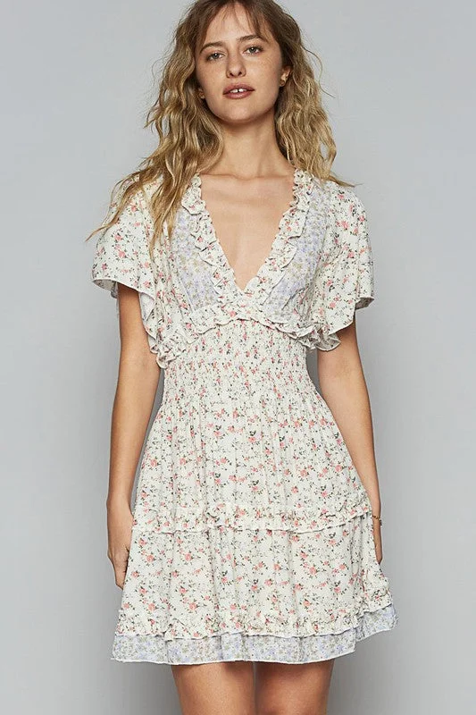 Mini dresses with pocket details for added functionality Cutout Back Frill Floral V-Neck Short Sleeve Mini Dress Mini dresses with pocket details for added functionality Cutout Back Frill Floral V-Neck Short Sleeve Mini Dress