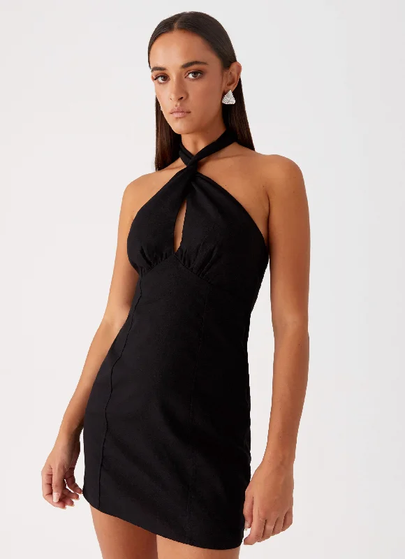 Mini dresses with wrap - around styles Sabine Linen Mini Dress - Black