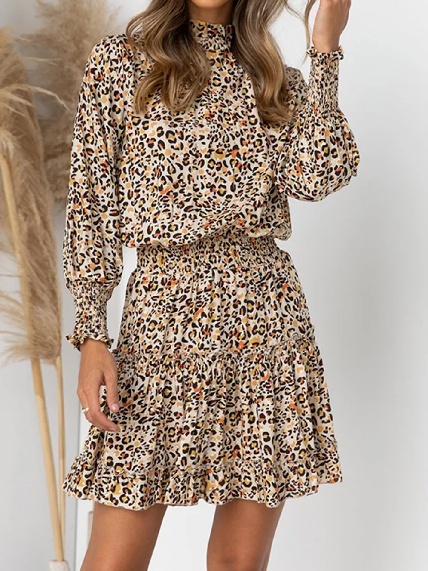 Midi dresses with tiered skirts for a bohemian festival look KittenAlarm - leopard print long sleeve elastic dress Midi dresses with tiered skirts for a bohemian festival look KittenAlarm - leopard print long sleeve elastic dress