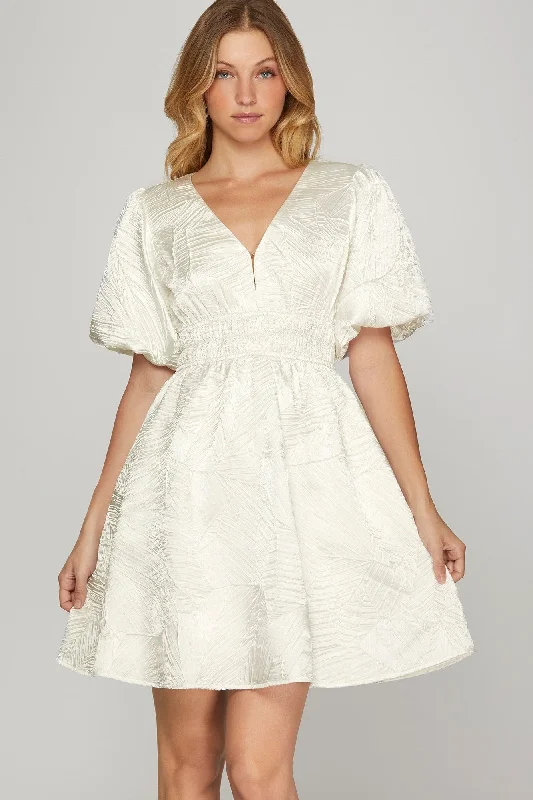 Mini dresses with one - shoulder designs Crinkle Woven V-Neck Balloon Sleeve Mini Dress Mini dresses with one - shoulder designs Crinkle Woven V-Neck Balloon Sleeve Mini Dress