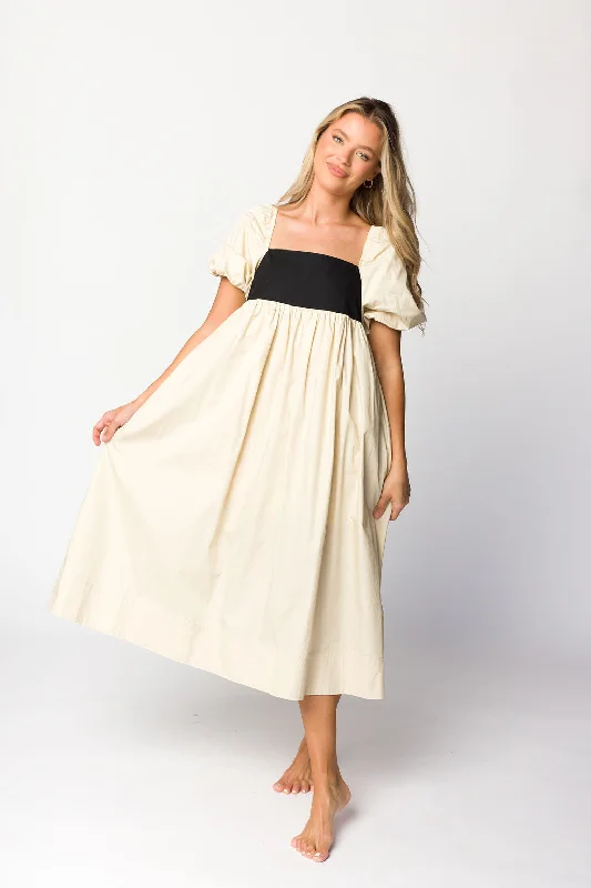 Midi dresses with geometric cutouts for a contemporary and edgy look Amia Cotton Midi Dress in Beige