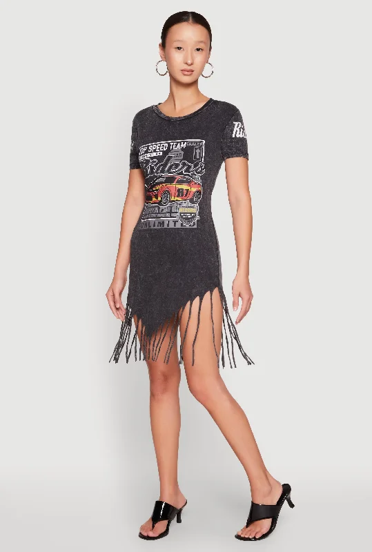 Mini dresses with patchwork designs for a unique style Mineral Wash Riders Graphic Fringe Dress Mini dresses with patchwork designs for a unique style Mineral Wash Riders Graphic Fringe Dress