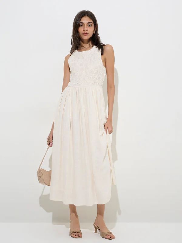 Mini dresses with button - down fronts LOV Off-White Smocked A-Line Dress