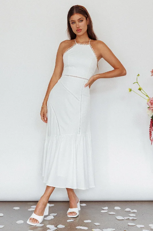 Midi dresses with cold - shoulder cutouts for a trendy style Felini Criss-Cross Back Flounce Midi Dress White
