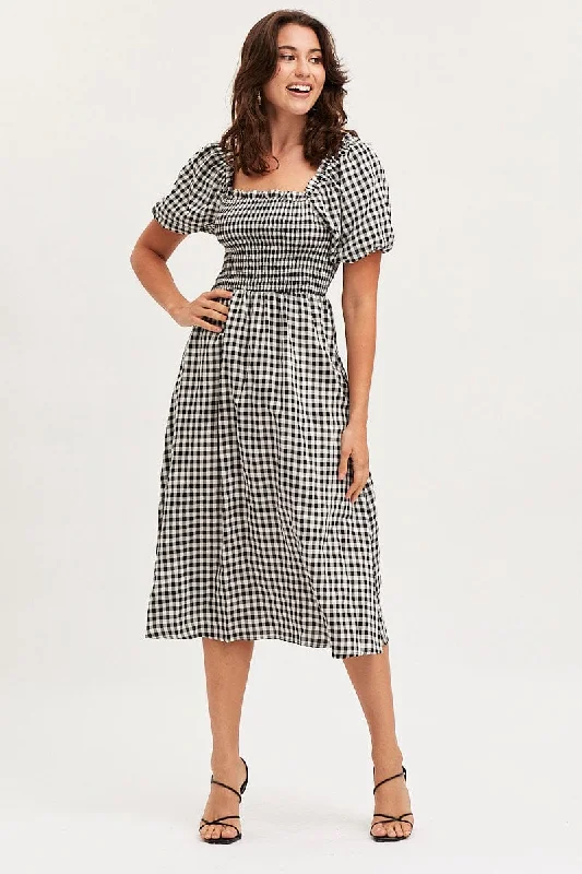 Midi dresses with halter necks for a stylish and comfortable option Check Midi Dress Short Sleeve Square Neck Midi dresses with halter necks for a stylish and comfortable option Check Midi Dress Short Sleeve Square Neck