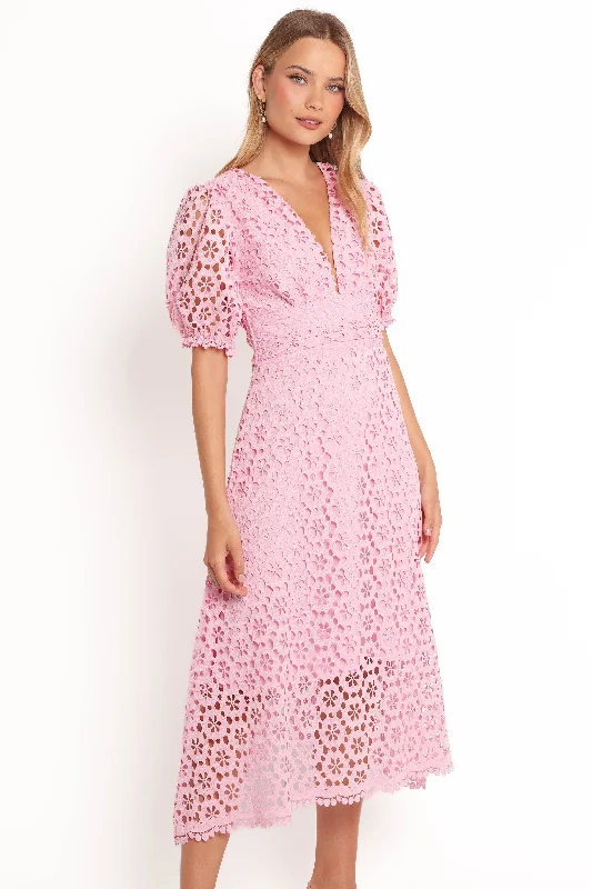 Midi dresses with cold - shoulder cutouts for a trendy style Arlington Midi Dress - Pink