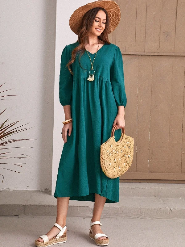 Midi dresses with pleated bodices for a classic and tailored look KittenAlarm - Solid Oversized Shirred Waist Dress Midi dresses with pleated bodices for a classic and tailored look KittenAlarm - Solid Oversized Shirred Waist Dress