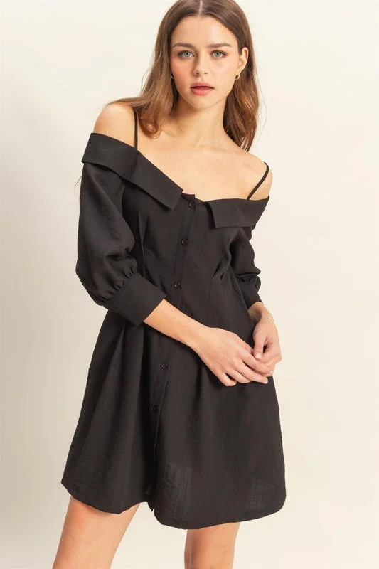 Mini dresses with keyhole necklines Button Down Spaghetti Strap Mini Dress with Pockets