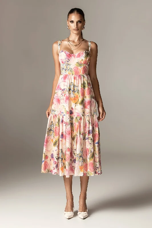 Midi dresses with lace - up fronts for a unique and adjustable style Andrea Bloom Rose Cotton Sundress (Rose Print)