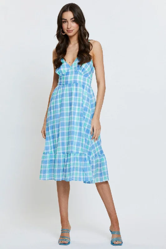 Midi dresses with metallic threads for a glamorous evening event Check Midi Dress Sleeveless