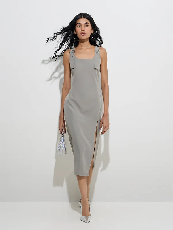 Mini dresses with high - low hems for a modern twist Nuon Sage Slit-Detailed Straight Dress Mini dresses with high - low hems for a modern twist Nuon Sage Slit-Detailed Straight Dress