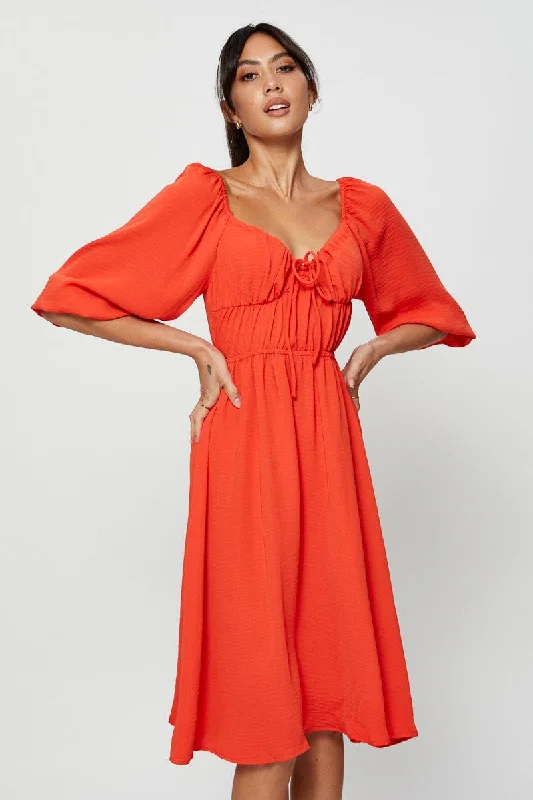 Midi dresses with asymmetric hems for a fashion - forward and dynamic appearance Red Midi Dress Short Sleeve Sweetheart Neckline Midi dresses with asymmetric hems for a fashion - forward and dynamic appearance Red Midi Dress Short Sleeve Sweetheart Neckline