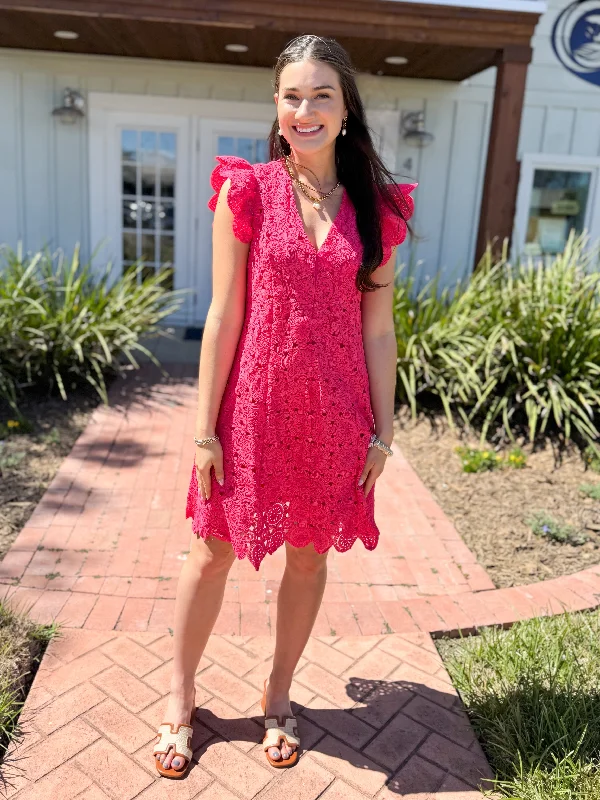 Mini dresses with wrap - around styles The Rassie Crochet Dress-Raspberry