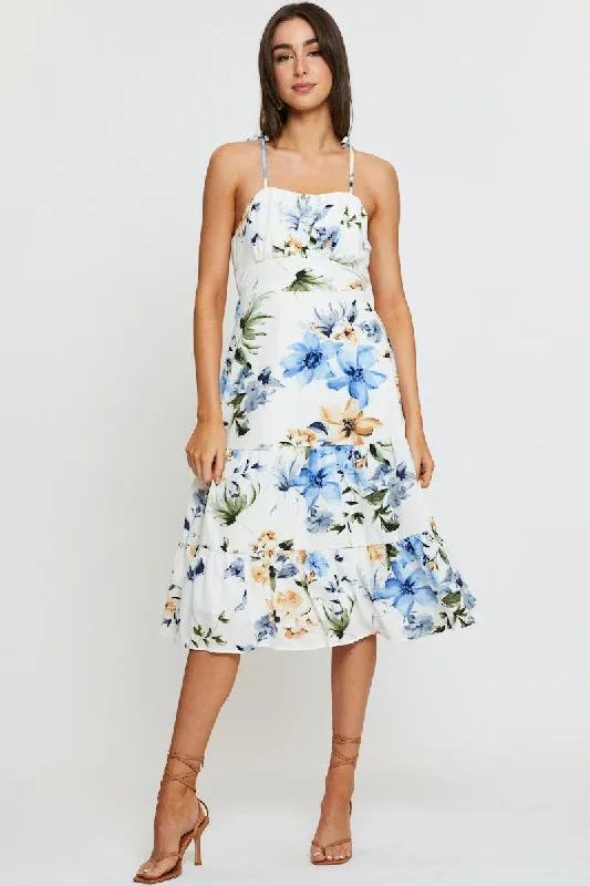 Midi dresses with patchwork patterns for a one - of - a - kind style Print A Line Dress Midi