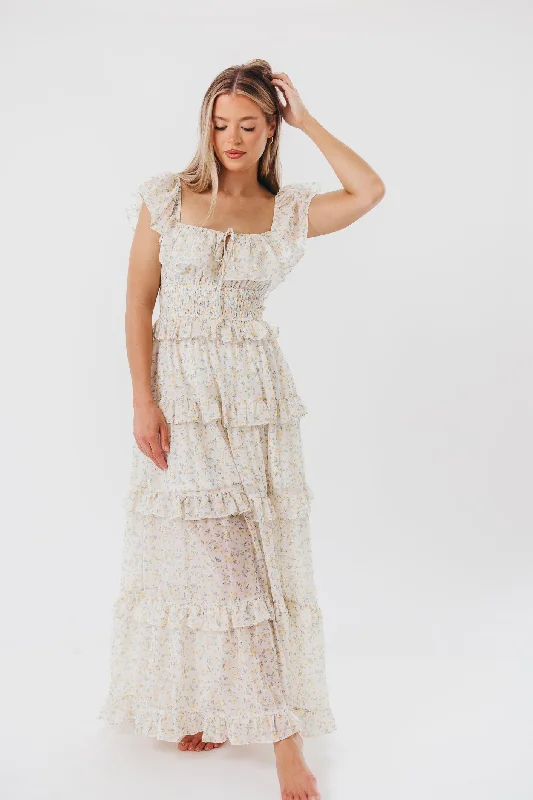 Midi dresses with belted waists to accentuate the figure Astrid Ruffle Detail Maxi Dress in Yellow Floral - Bump Friendly - Restocking End of April Midi dresses with belted waists to accentuate the figure Astrid Ruffle Detail Maxi Dress in Yellow Floral - Bump Friendly - Restocking End of April