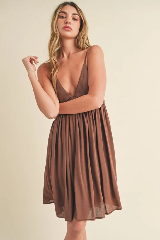 Mini dresses with ribbed textures for a unique appearance Ruched Plunge Mini Cami Dress