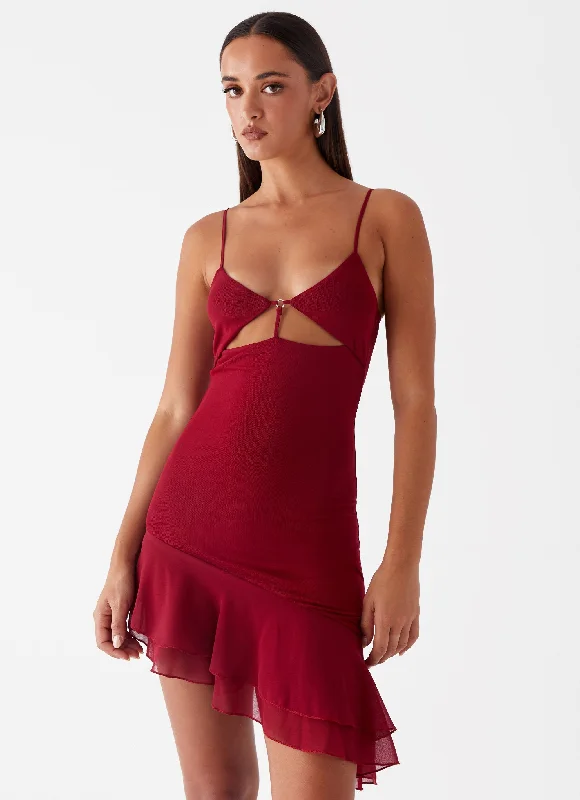 Mini dresses with criss - cross backs for a flirty look Mallory Mini Dress - Cherry Red