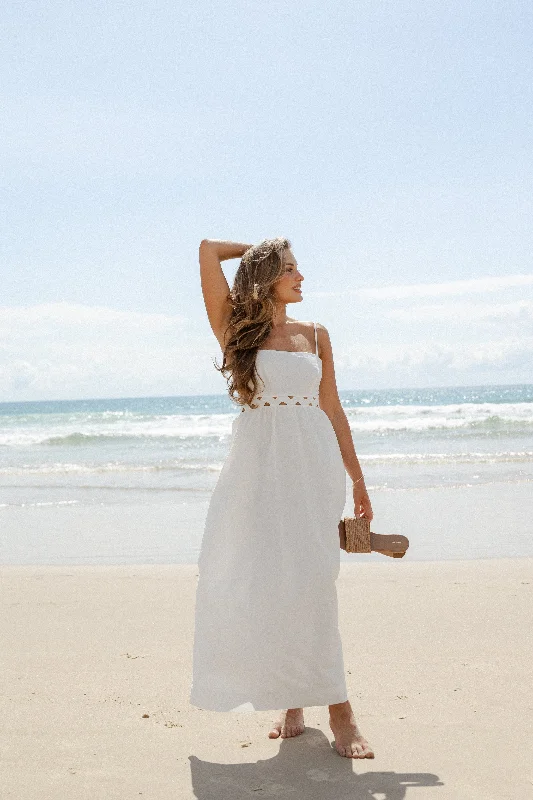 Sleeveless midi dresses with lace details for summer weddings Angelus Midi Dress - White