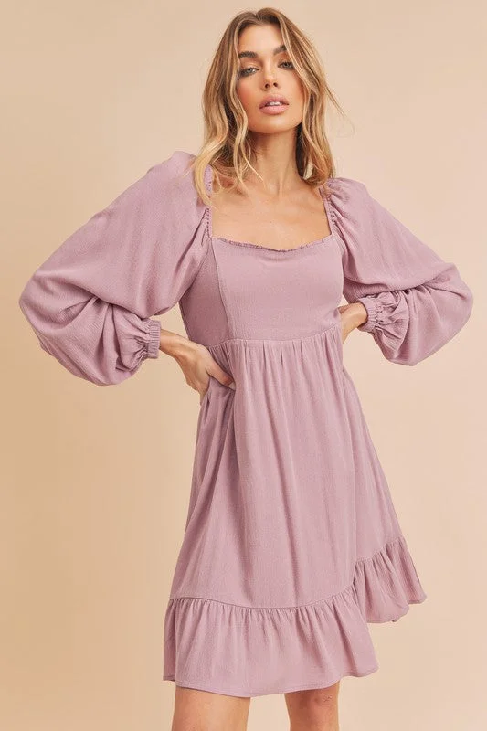 Mini dresses with high - low hems for a modern twist Ruffled Hem Square Neck Balloon Sleeve Mini Dress Mini dresses with high - low hems for a modern twist Ruffled Hem Square Neck Balloon Sleeve Mini Dress