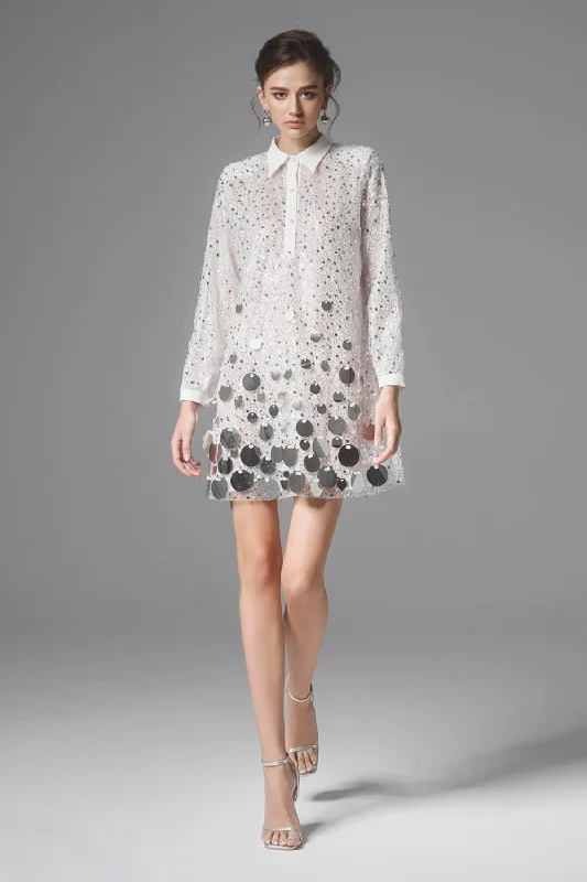 Linen mini dresses for a breathable summer option Pingpong Trapezoid Collared Neck Sequin Mini Dress Linen mini dresses for a breathable summer option Pingpong Trapezoid Collared Neck Sequin Mini Dress