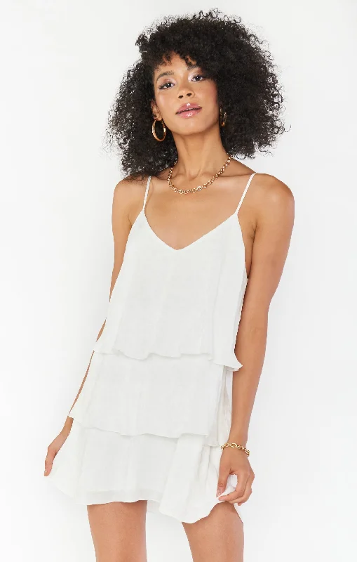 Leather mini dresses for a edgy style Suarez Ruffle Dress ~ Snow Cheetah Silky