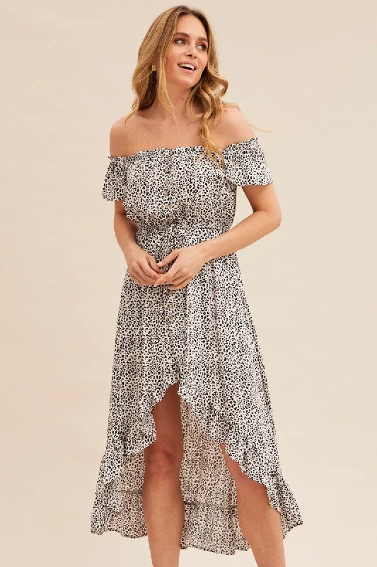 A - line midi dresses with floral prints for spring brunches Print Midi Dress Short Sleeve Shirred Off Shoulder A - line midi dresses with floral prints for spring brunches Print Midi Dress Short Sleeve Shirred Off Shoulder