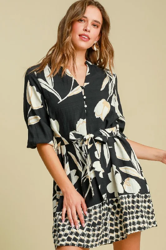 Mini dresses with button - down fronts Full Size Floral Print Notched Tie Waist Mini Dress Plus Size Mini dresses with button - down fronts Full Size Floral Print Notched Tie Waist Mini Dress Plus Size