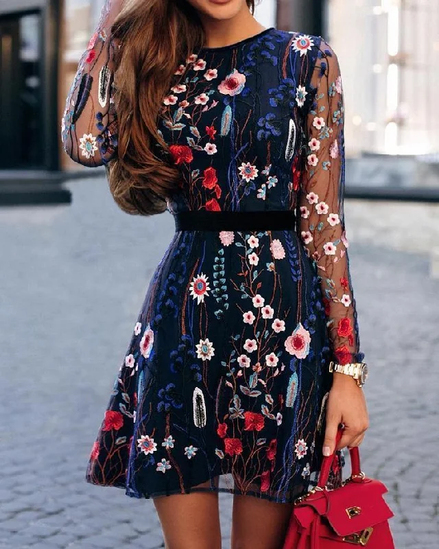 Cotton mini dresses for a comfortable everyday option FashionSierra - Floral Embroidery Mesh Sleeve Mini Dress Cotton mini dresses for a comfortable everyday option FashionSierra - Floral Embroidery Mesh Sleeve Mini Dress