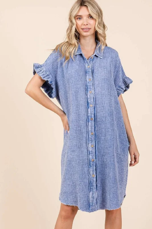 Polyester mini dresses for easy care Mittoshop Mineral Wash Cotton Gauze Mini Shirt Dress Polyester mini dresses for easy care Mittoshop Mineral Wash Cotton Gauze Mini Shirt Dress