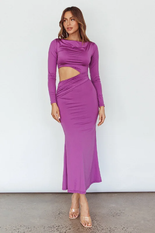 Midi dresses with ruffled sleeves for a more feminine and voluminous look Rajah Long Sleeve Cut-Out Midi Dress Purple