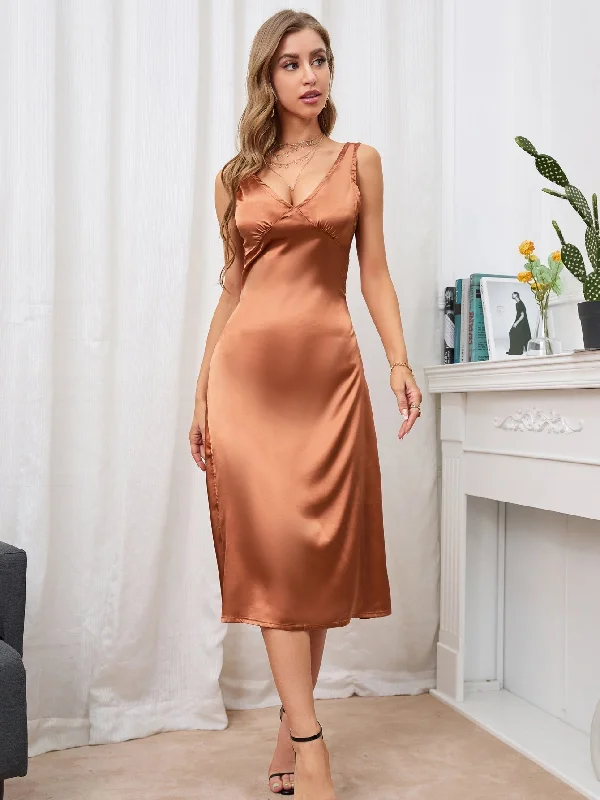 Midi dresses with embroidered accents for a unique and detailed design KittenAlarm - Silky Satin Cami Dress Midi dresses with embroidered accents for a unique and detailed design KittenAlarm - Silky Satin Cami Dress