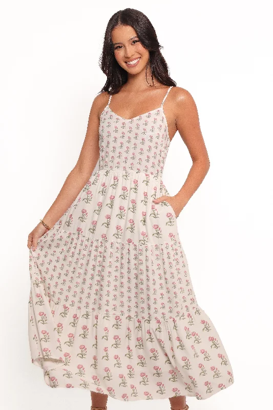 Midi dresses with keyhole backs for a flirty and unexpected detail Echo Midi Dress - White/Pink