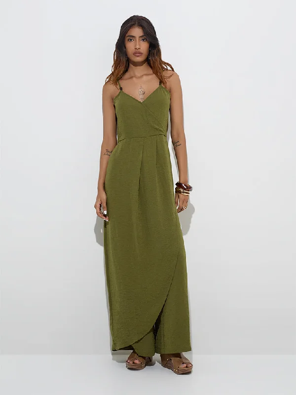 Velvet mini dresses for autumn weddings LOV Olive Crinkle Textured Jumpsuit